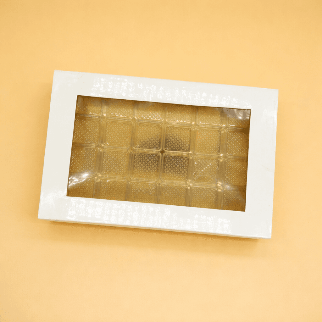 Clear Grid Insert Packaging Tray in White Window Box – 24 Cavities Chocolate and Confectionery Box 20 Pcs