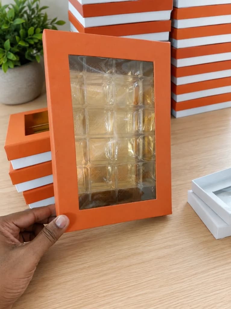 Premium Orange Gift Box with Clear Window and 20-Slot Plastic Insert Tray 25 PCS