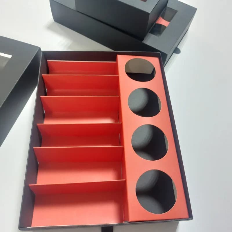 4-Cup Black Premium Drink Carrier Box with Red Interior - Takeaway Coffee Cup Holder with Window Lid 100 PCS